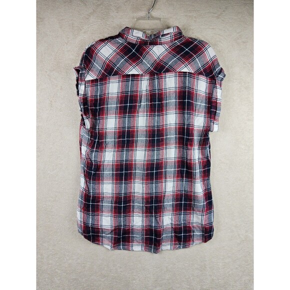 Rails Women's Cuffed Short Sleeve Flannel Shirt Plaid Size M - Picture 2 of 4